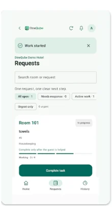 Hotel Staff requests inbox preview