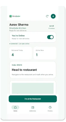 DineQube Rider delivery status preview